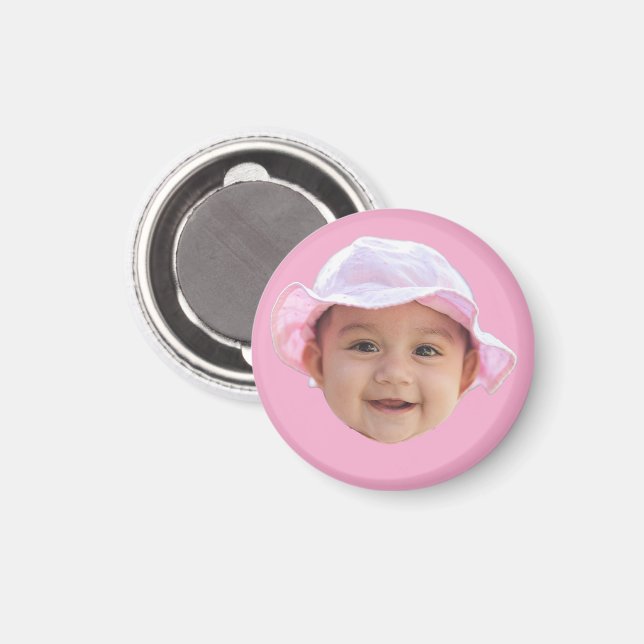 Custom Baby Photo, Baby Photo Face Pink Magnet (Front/Back)
