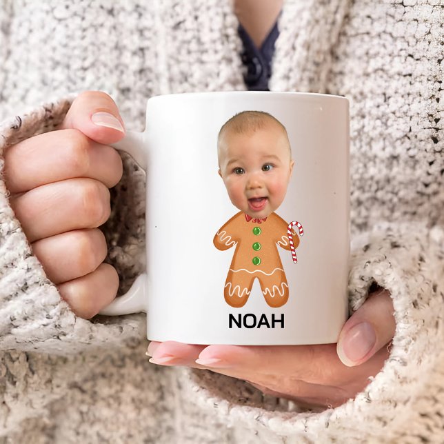 Custom Baby Photo Face Funny Christmas Gingerbread Coffee Mug (Creator Uploaded)