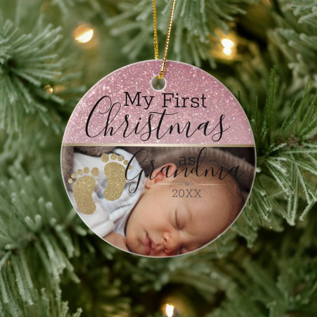 Custom Baby Photo First Christmas as Grandma Ceramic Ornament (Tree)