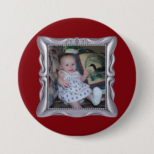 Custom Baby Photo in Fancy Silver Frame Add Photo 7.5 Cm Round Badge