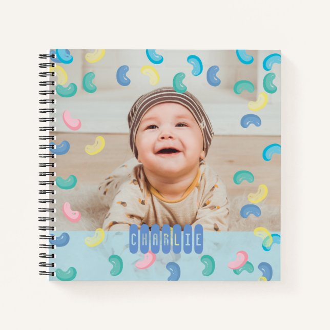 Custom Baby Photo Jelly Bean Blue Notebook (Front)