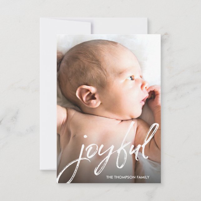 Custom Baby Photo Joyful Script Christmas birth Card (Front)