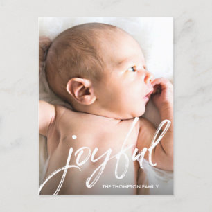Custom Baby Photo Joyful Script Christmas birth Holiday Postcard