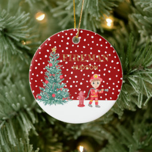 Custom Baby Photo Keepsake Fireman Christmas Tree Ceramic Ornament
