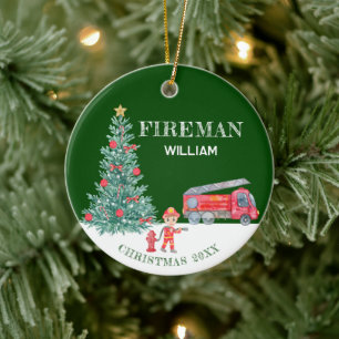 Custom Baby Photo Keepsake Fireman Christmas Tree Ceramic Ornament