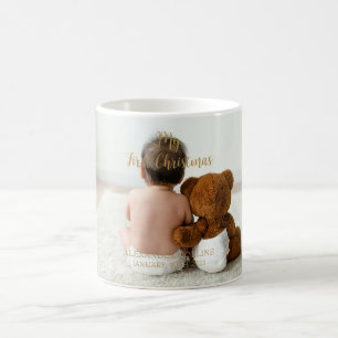 Custom Baby Photo My First Christmas Gold Script Coffee Mug