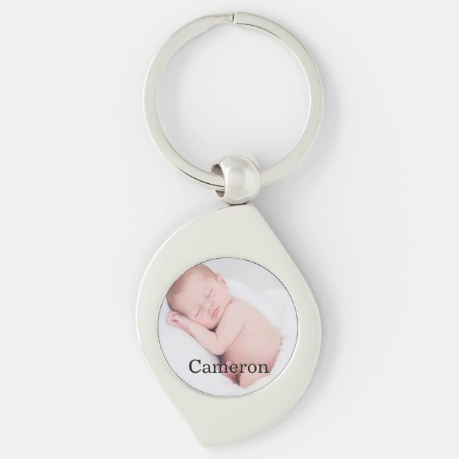 Custom Baby photo name locket personalised Key Ring (Front)