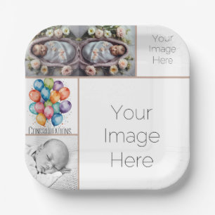 Custom Baby Photo Paper Plate – Brown Frame