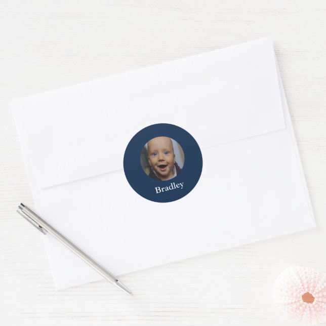 Custom baby photo personalised classic round sticker (Envelope)