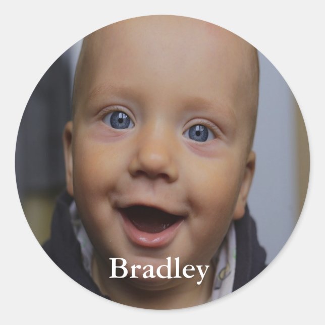 Custom baby photo personalised classic round sticker (Front)