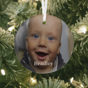Custom baby photo personalised glass tree decoration