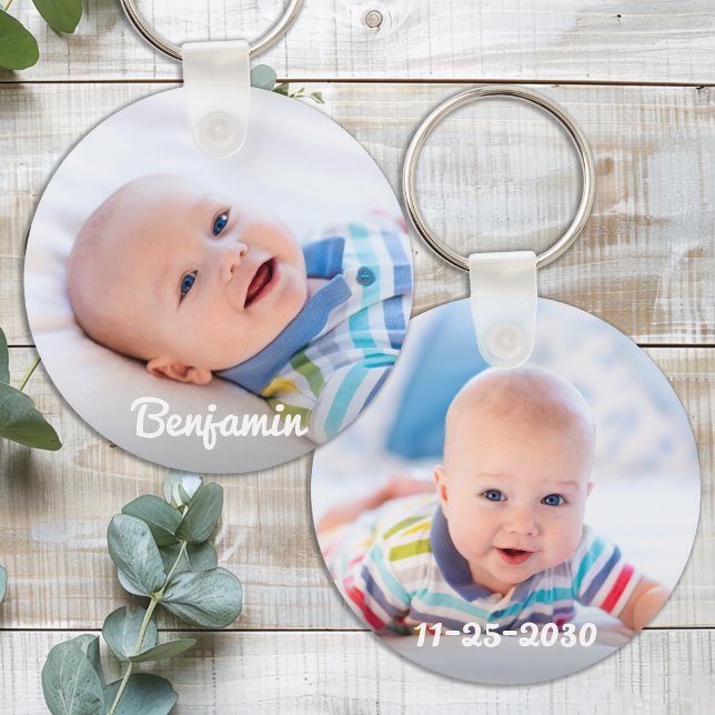 Custom Baby Photo Personalised Name & Birthday Key Ring (Creator Uploaded)