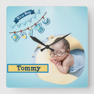 Custom Baby Photo -  Personalised Square Wall Clock