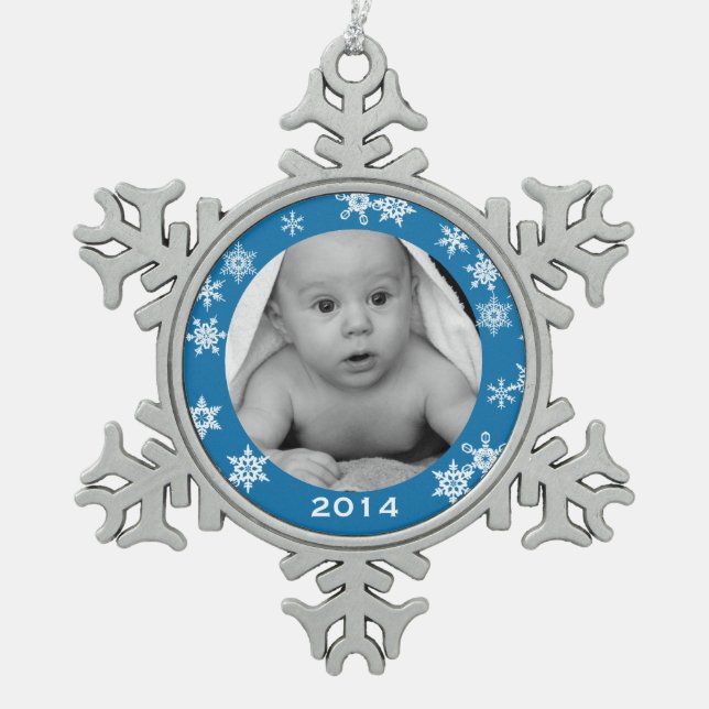 Custom Baby Photo Snowflake Christmas Ornament (Front)