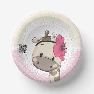 Custom Baby Pink Giraffe Paper Bowls  Plate