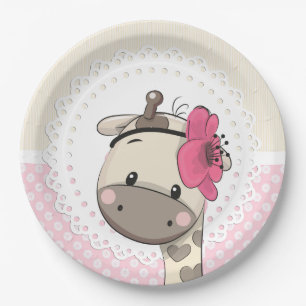 Custom Baby Pink Giraffe Paper Plates