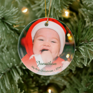 Custom baby’s first Christmas 2023 photo holiday Ceramic Ornament