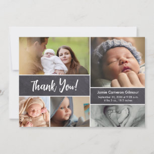 Custom Baby shower Birth Stat Photo collage Thank You Card