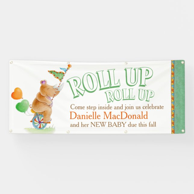 Custom baby shower circus unicycle rhino banner (Horizontal)