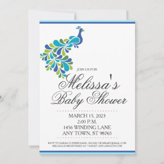 Custom Baby Shower Invite, Peacock Invitation