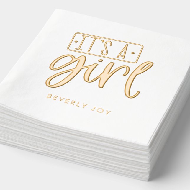 Custom Baby Shower It's a Girl Gold Foil Napkins (Detail)