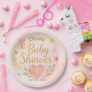 Custom Baby Shower Paper Plate – Watercolor Heart.