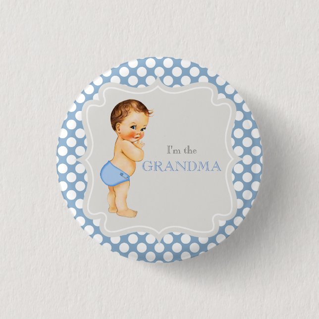 Custom Baby Shower Party Blue Grandma Button (Front)
