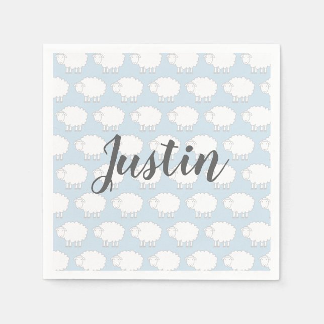 Custom baby shower party napkins with cute sheep (Front)