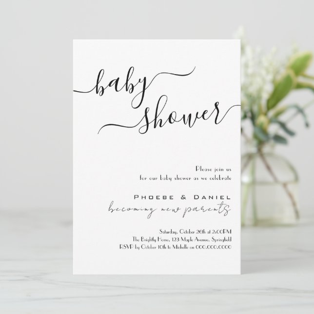 Custom Baby Shower Script Modern Elegant Invitation (Standing Front)