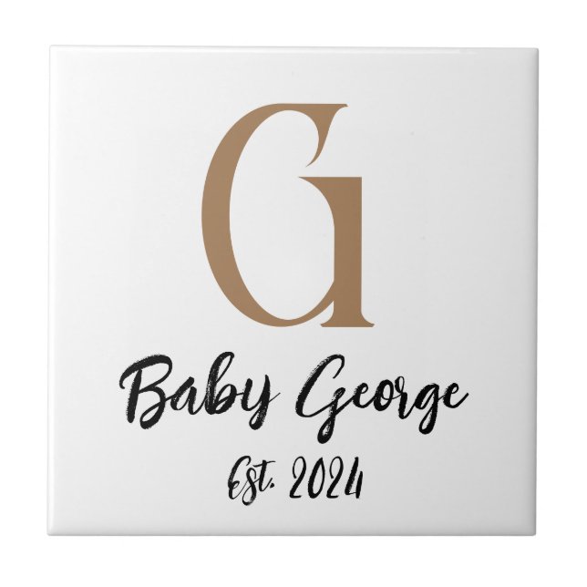 custom Baby Shower Tile – Monogram Name Minimal (Front)