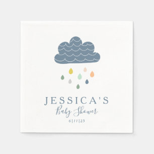Custom Baby Shower Whimsical Cloud Raindrops Blue Napkin