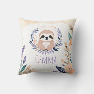 Custom Baby Sloth Pillow Boho Floral Design -