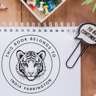 Custom Baby Tiger This Book Belongs To Kid's Name Rubber Stamp