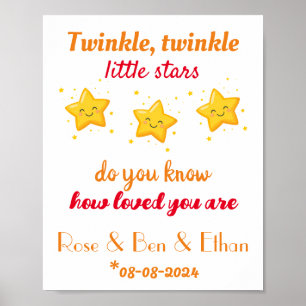 Custom Baby Triplets Nursery Decor, Stars, Poster
