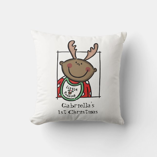 Custom Baby's 1st Christmas Dark Skin Tone Face Cushion (Front)