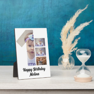 Custom Baby's first birthday 4 Photo collage  Plaque