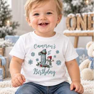 Custom Baby's First Birthday Winter Snowman Baby T-Shirt