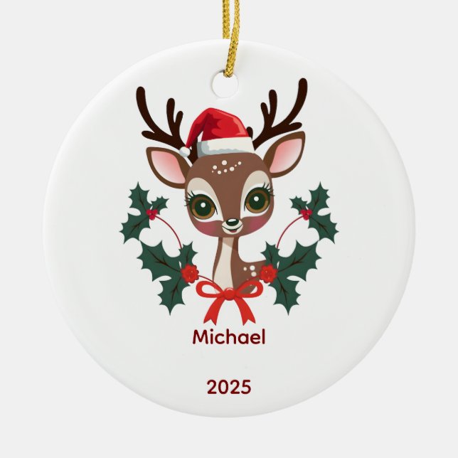 Custom Babys First Christmas Bauble, Baby 2025 Ceramic Ornament (Front)