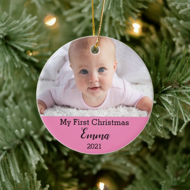 Custom Baby's First Christmas Ceramic Ornament (Tree)