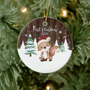 Custom Baby's First Christmas Fox Dual-Sided Ceramic Ornament