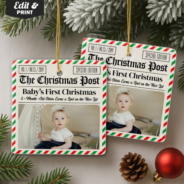 Custom Baby's First Christmas Newspaper Ceramic Ornament (Custom Baby's First Christmas Newspaper Ceramic Ornament)