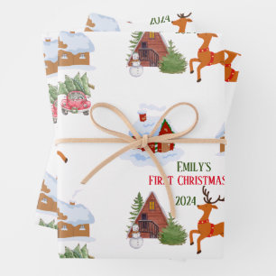 Custom Baby's First Christmas Pet Wrapping Paper Sheet