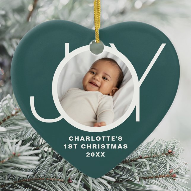 Custom Baby's First Christmas Photo Green Ceramic Ornament (Creator Uploaded)