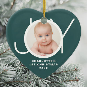 Custom Baby's First Christmas Photo Green Ceramic Ornament