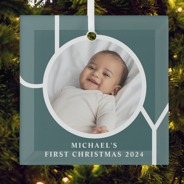 Custom Baby's First Christmas Photo Green Glass Tree Decoration (Creator Uploaded)