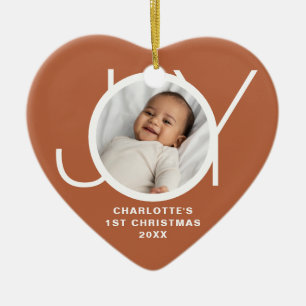 Custom Baby's First Christmas Photo Joy Terracotta Ceramic Ornament