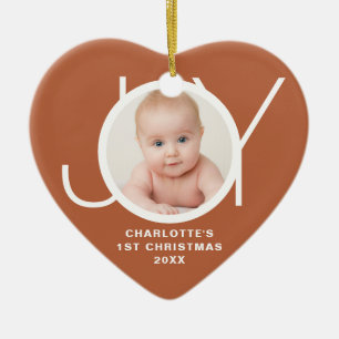 Custom Baby's First Christmas Photo Joy Terracotta Ceramic Ornament