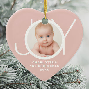 Custom Baby's First Christmas Photo Pink Ceramic Ornament