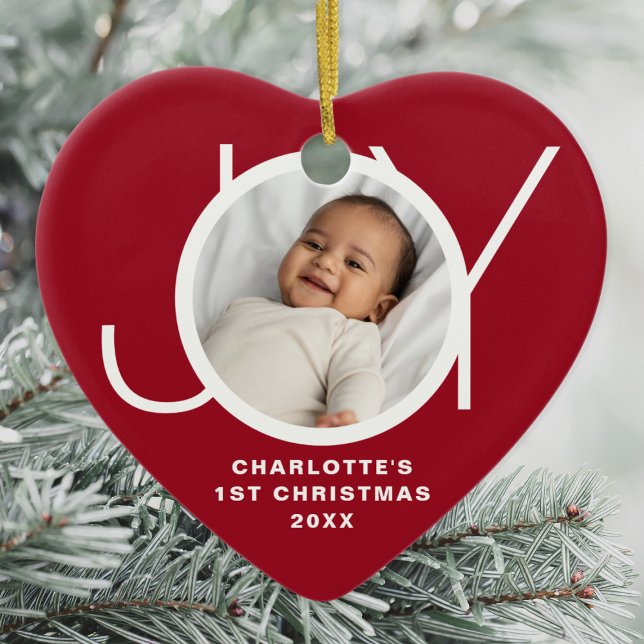 Custom Baby's First Christmas Photo Red Ceramic Ornament (Creator Uploaded)