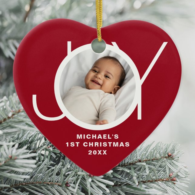 Custom Baby's First Christmas Photo Red Ceramic Ornament (Creator Uploaded)